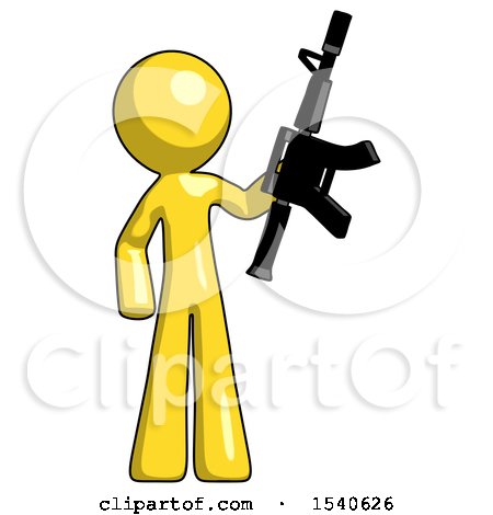 Yellow Design Mascot Man Holding Automatic Gun by Leo Blanchette
