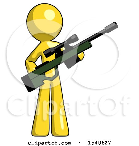 Yellow Design Mascot Man Holding Sniper Rifle Gun by Leo Blanchette