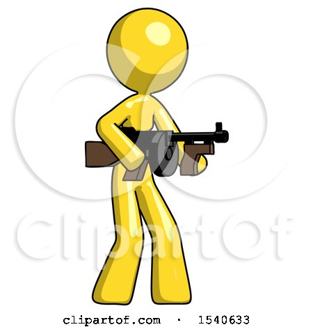 Yellow Design Mascot Woman Tommy Gun Gangster Shooting Pose by Leo Blanchette