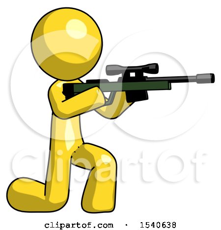 Yellow Design Mascot Man Kneeling Shooting Sniper Rifle by Leo Blanchette