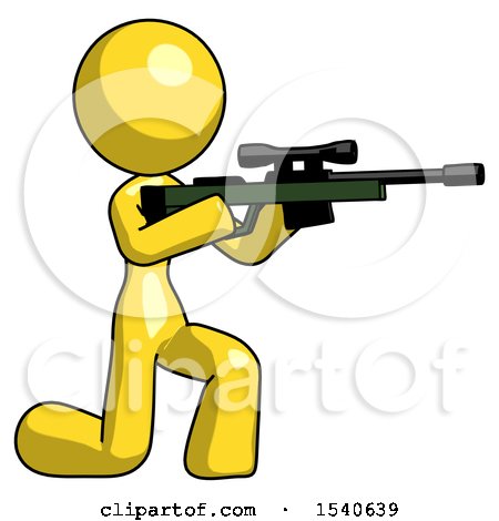 Yellow Design Mascot Woman Kneeling Shooting Sniper Rifle by Leo Blanchette