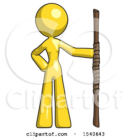 Yellow Design Mascot Woman Holding Staff or Bo Staff by Leo Blanchette