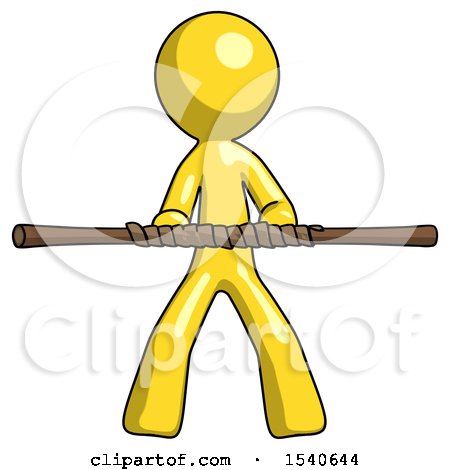 Yellow Design Mascot Man Bo Staff Kung Fu Defense Pose by Leo Blanchette