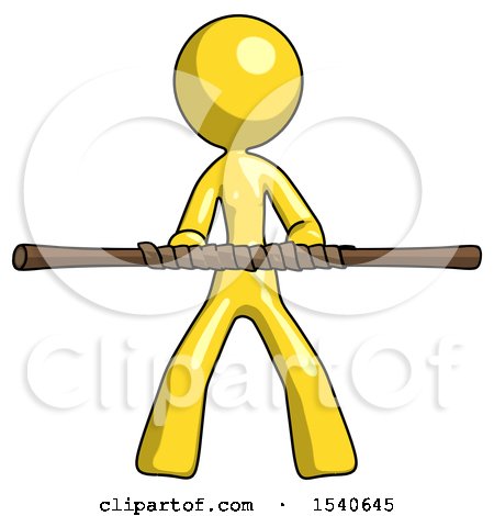 Yellow Design Mascot Woman Bo Staff Kung Fu Defense Pose by Leo Blanchette