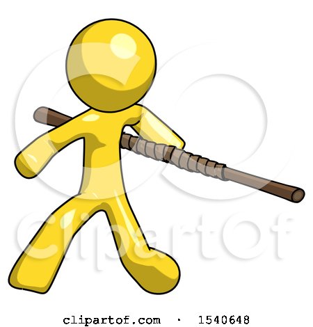 Yellow Design Mascot Man Bo Staff Action Hero Kung Fu Pose by Leo Blanchette