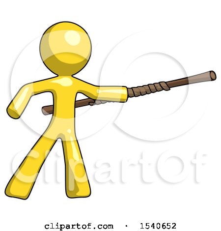Yellow Design Mascot Man Bo Staff Pointing Right Kung Fu Pose by Leo Blanchette