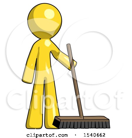Yellow Design Mascot Man Standing with Industrial Broom by Leo Blanchette