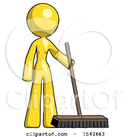 Yellow Design Mascot Woman Standing with Industrial Broom by Leo Blanchette