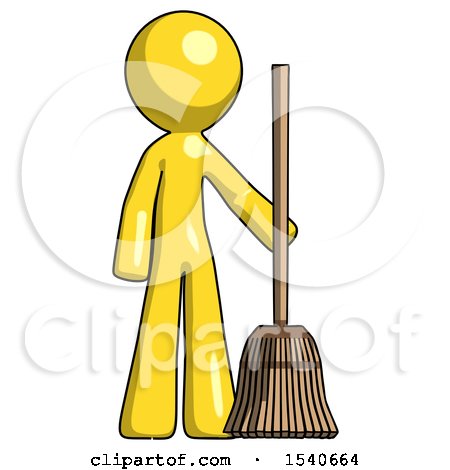 Yellow Design Mascot Man Standing with Broom Cleaning Services by Leo Blanchette