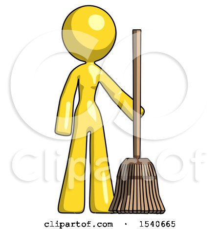 Yellow Design Mascot Woman Standing with Broom Cleaning Services by Leo Blanchette