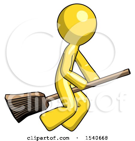 Yellow Design Mascot Man Flying on Broom by Leo Blanchette