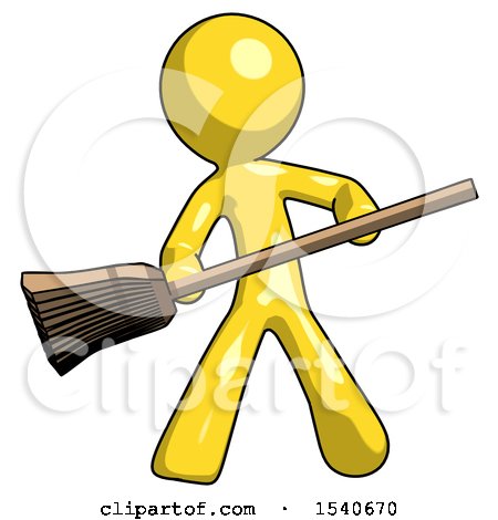 Yellow Design Mascot Man Broom Fighter Defense Pose by Leo Blanchette