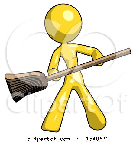 Yellow Design Mascot Woman Broom Fighter Defense Pose by Leo Blanchette