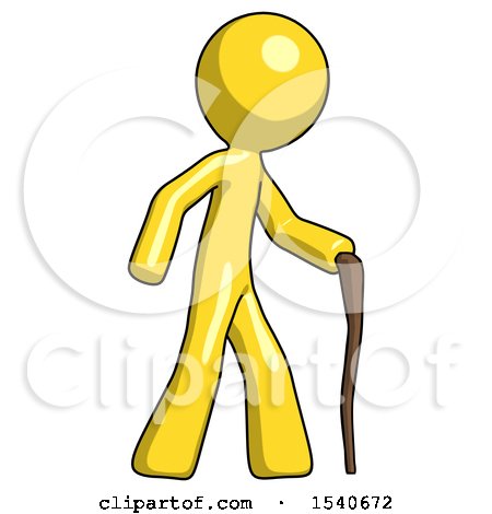 Yellow Design Mascot Man Walking with Hiking Stick by Leo Blanchette