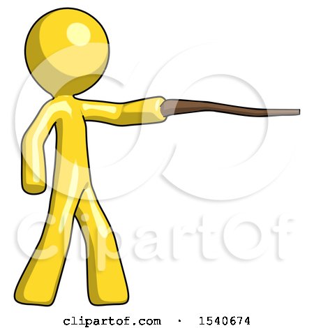 Yellow Design Mascot Man Pointing with Hiking Stick by Leo Blanchette