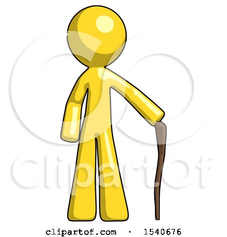 Yellow Design Mascot Man Standing with Hiking Stick by Leo Blanchette