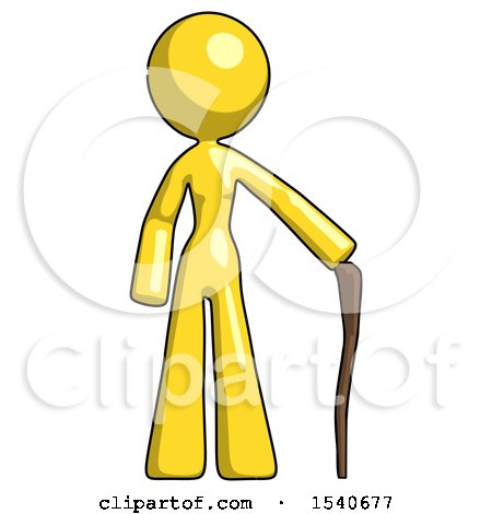 Yellow Design Mascot Woman Standing with Hiking Stick by Leo Blanchette