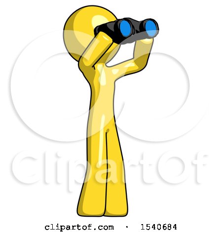 Yellow Design Mascot Man Looking Through Binoculars to the Right by Leo Blanchette
