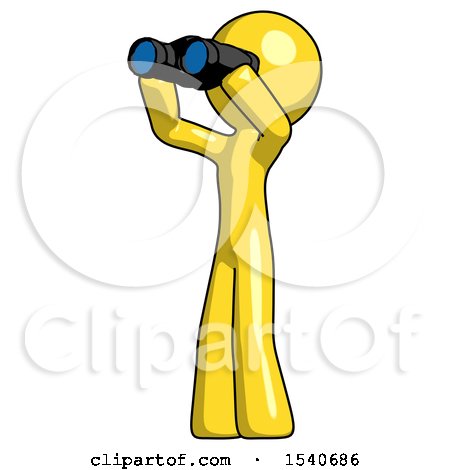 Yellow Design Mascot Man Looking Through Binoculars to the Left by Leo Blanchette