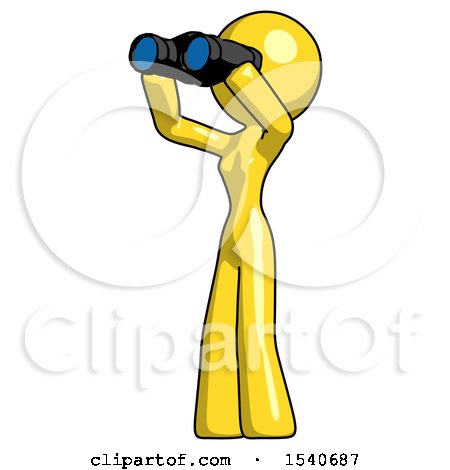 Yellow Design Mascot Woman Looking Through Binoculars to the Left by Leo Blanchette