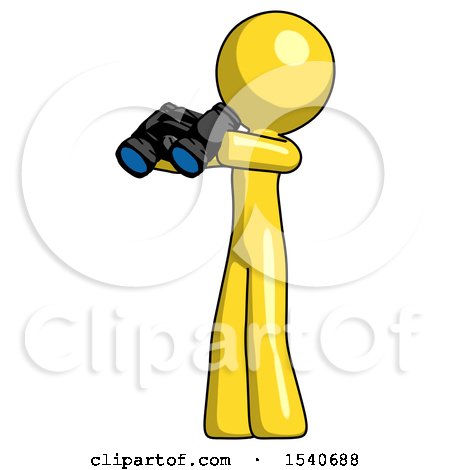 Yellow Design Mascot Man Holding Binoculars Ready to Look Left by Leo Blanchette