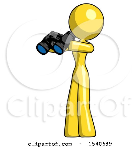 Yellow Design Mascot Woman Holding Binoculars Ready to Look Left by Leo Blanchette