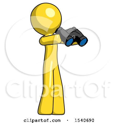 Yellow Design Mascot Man Holding Binoculars Ready to Look Right by Leo Blanchette