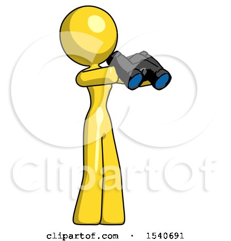 Yellow Design Mascot Woman Holding Binoculars Ready to Look Right by Leo Blanchette