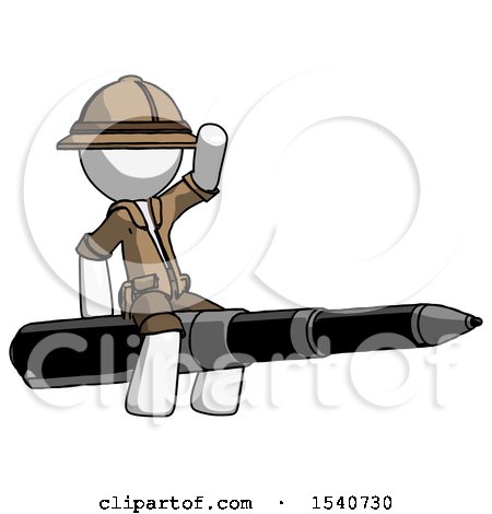 White Explorer Ranger Man Riding a Pen like a Giant Rocket by Leo Blanchette