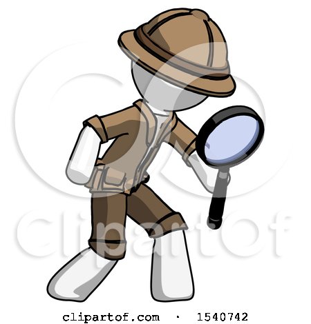 White Explorer Ranger Man Inspecting with Large Magnifying Glass Right by Leo Blanchette