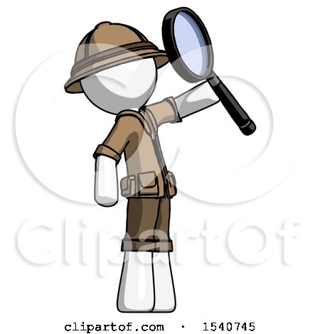 White Explorer Ranger Man Inspecting with Large Magnifying Glass Facing up by Leo Blanchette