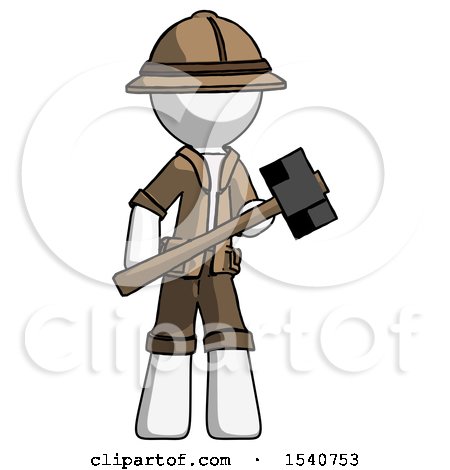 White Explorer Ranger Man with Sledgehammer Standing Ready to Work or Defend by Leo Blanchette