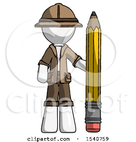 White Explorer Ranger Man with Large Pencil Standing Ready to Write by Leo Blanchette
