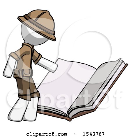 White Explorer Ranger Man Reading Big Book While Standing Beside It by Leo Blanchette