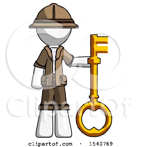 White Explorer Ranger Man Holding Key Made of Gold by Leo Blanchette