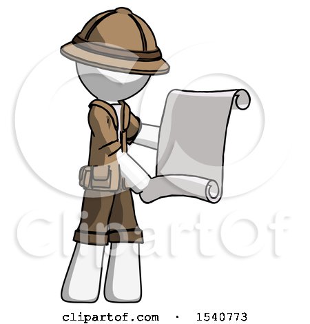 White Explorer Ranger Man Holding Blueprints or Scroll by Leo Blanchette