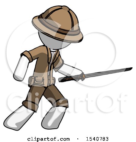 White Explorer Ranger Man Stabbing with Ninja Sword Katana by Leo Blanchette