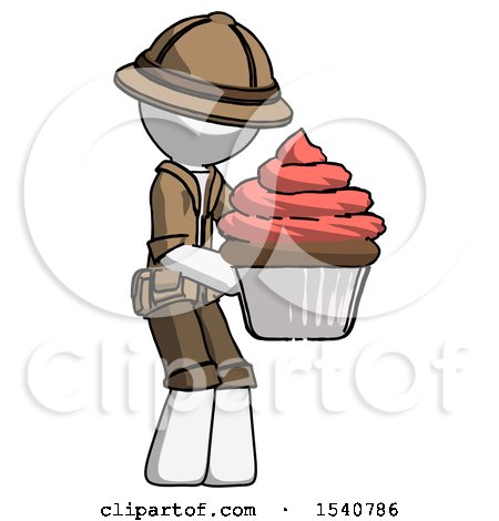 White Explorer Ranger Man Holding Large Cupcake Ready to Eat or Serve by Leo Blanchette