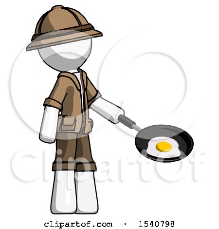 White Explorer Ranger Man Frying Egg in Pan or Wok Facing Right by Leo Blanchette