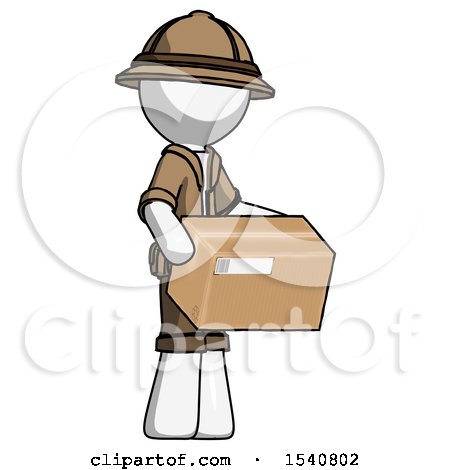 White Explorer Ranger Man Holding Package to Send or Recieve in Mail by Leo Blanchette