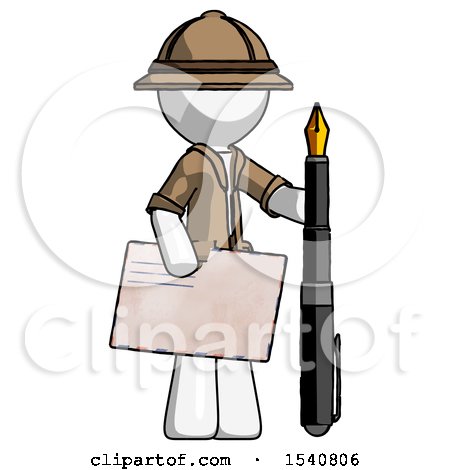 White Explorer Ranger Man Holding Large Envelope and Calligraphy Pen by Leo Blanchette