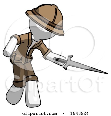 White Explorer Ranger Man Sword Pose Stabbing or Jabbing by Leo Blanchette