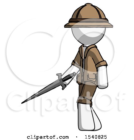 White Explorer Ranger Man with Sword Walking Confidently by Leo Blanchette