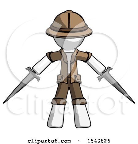 White Explorer Ranger Man Two Sword Defense Pose by Leo Blanchette