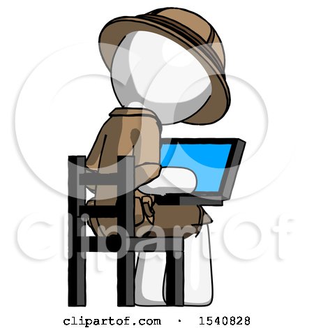 White Explorer Ranger Man Using Laptop Computer While Sitting in Chair View from Back by Leo Blanchette