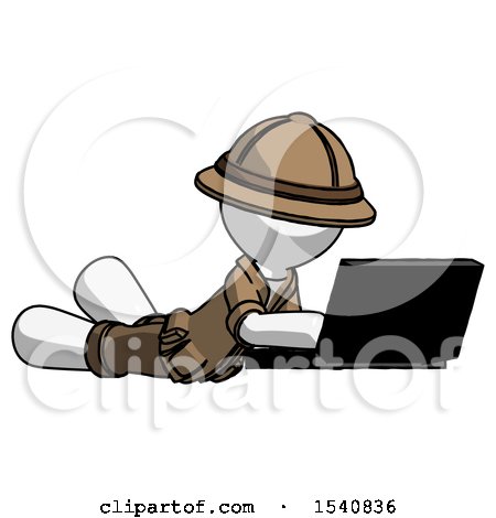 White Explorer Ranger Man Using Laptop Computer While Lying on Floor Side Angled View by Leo Blanchette
