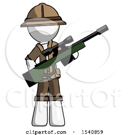 White Explorer Ranger Man Holding Sniper Rifle Gun by Leo Blanchette