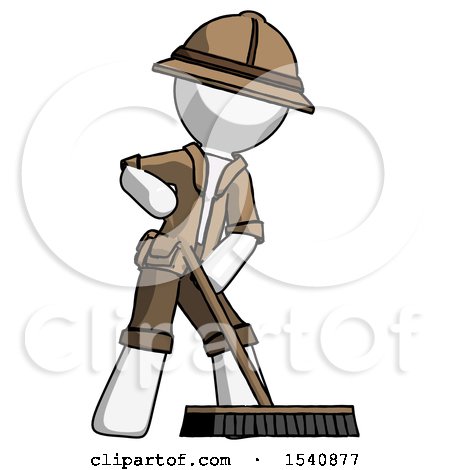 White Explorer Ranger Man Cleaning Services Janitor Sweeping Floor with Push Broom by Leo Blanchette