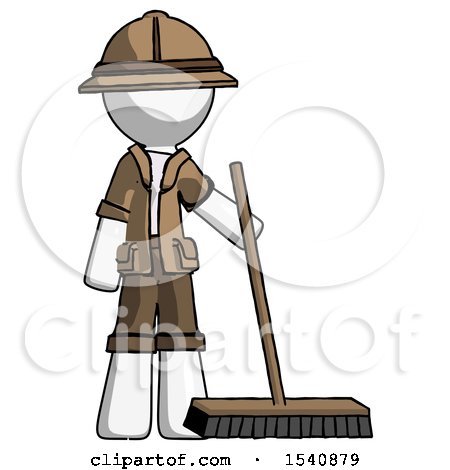 White Explorer Ranger Man Standing with Industrial Broom by Leo Blanchette