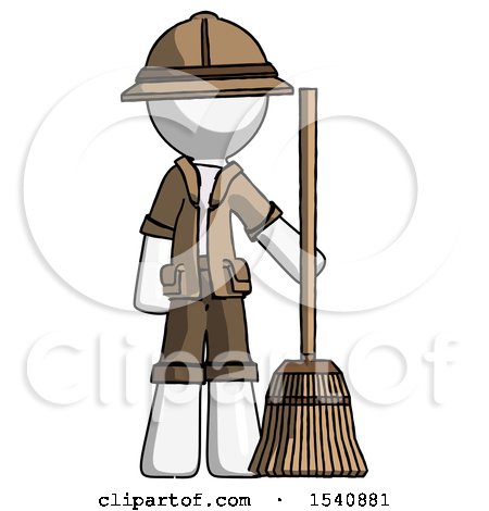 White Explorer Ranger Man Standing with Broom Cleaning Services by Leo Blanchette